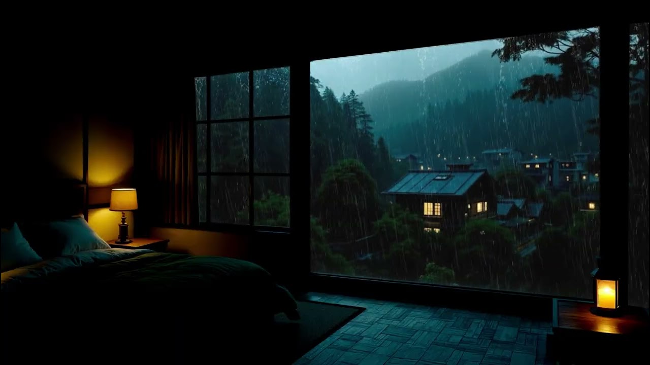 Night Rain Sounds with Relaxing Piano (No Ads) | Dark Bedroom Sleep Ambience