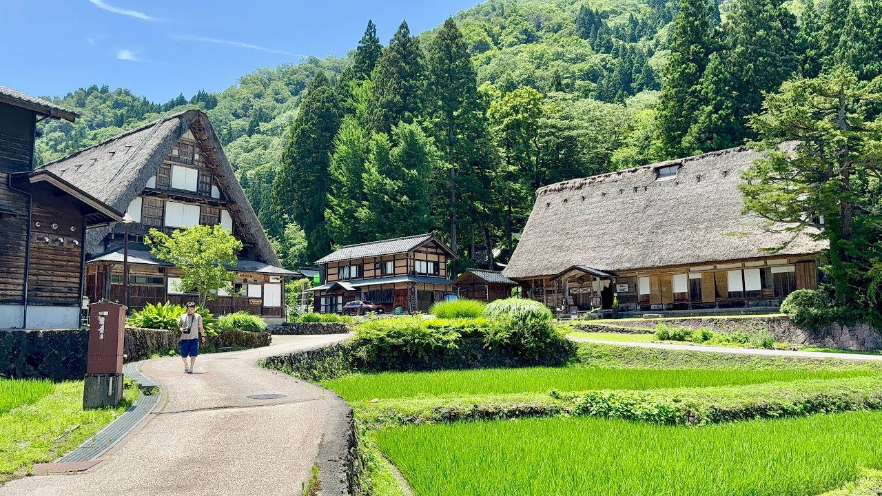 4k Walk Japan, The Most beautiful Ancient Ainokura Village Gokayama, Countryside Japan Walking Tour