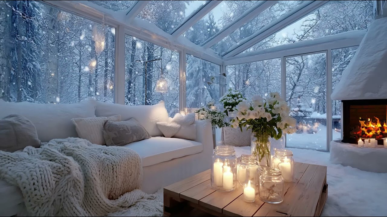 🎹🔥Relaxing Lounge Piano | Winter Fire & Snowfall for 3 Hours | Focus Recharge Boost Mood Meditation