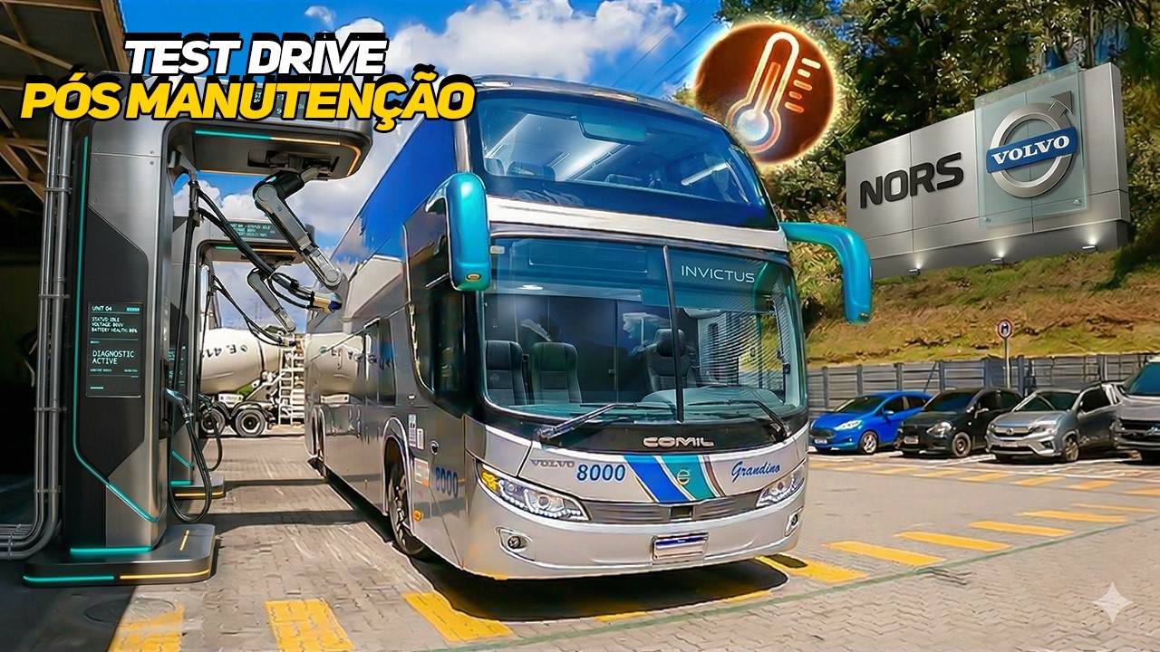 Testando o VOLVO B420R com o mecânico da marca do meu lado.