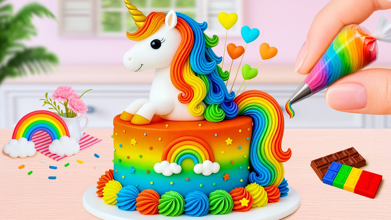 🦄Satisfying Miniature Sweet Rainbow Unicorn Cake Decorating 🌈 ユニコーンケーキ レインボー ✨ Tiny Tammy #1