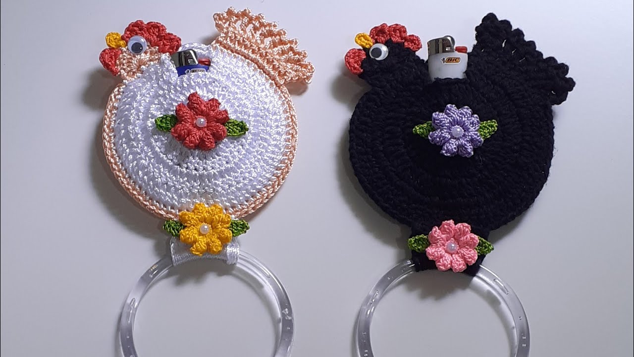 porta pano de prato de crochê (galinha com barbante)