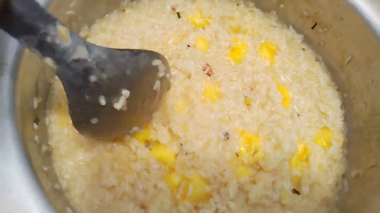 cooking rice and ripe bananas super recipe for lunch in an African village
