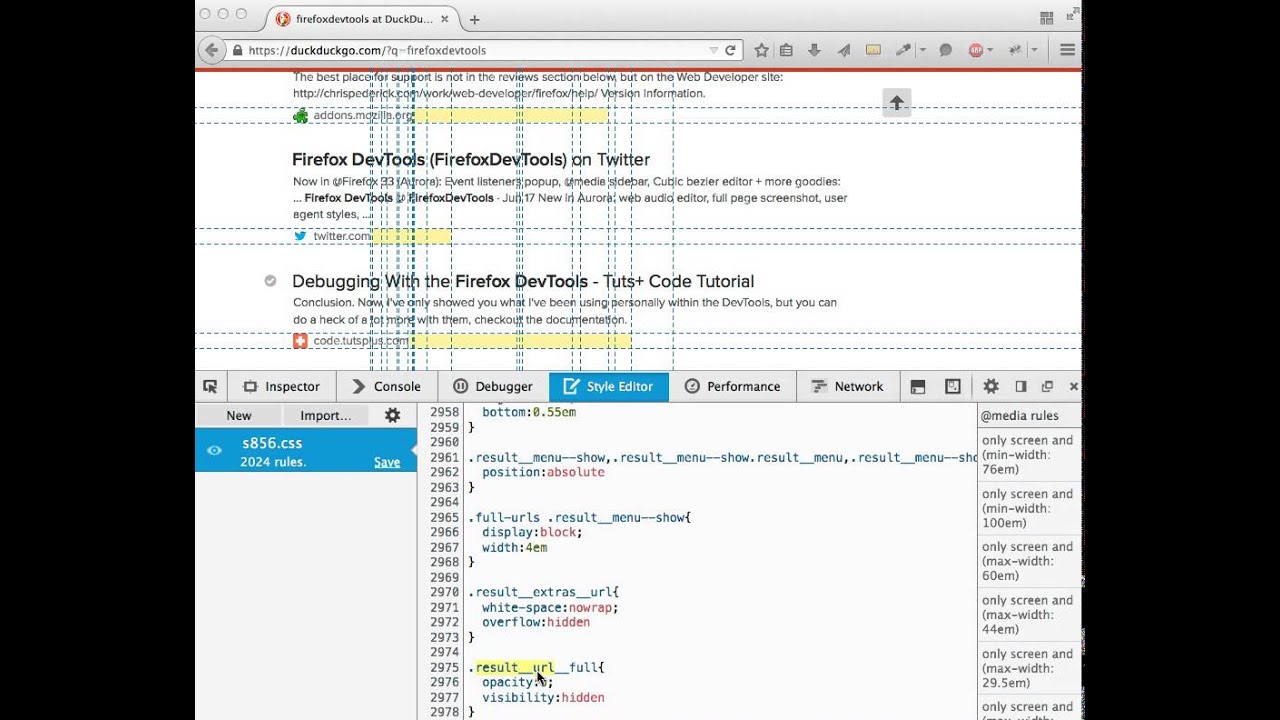 Highlight nodes that match a selector in the FirefoxDevTools Style Editor