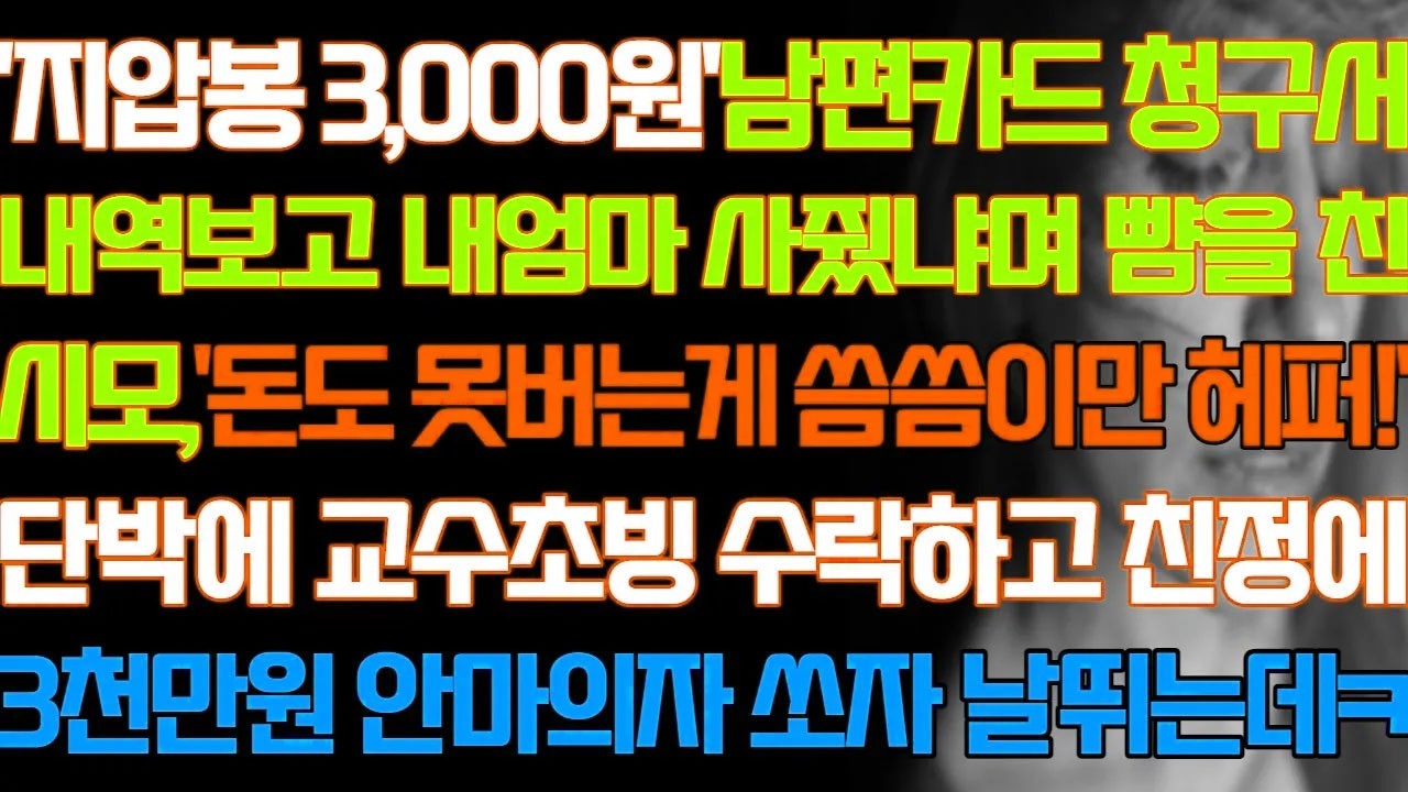 [반전 실화사연] 지압봉 3000원 남편카드 청구서 보고 내엄마 사줬냐며 뺨을 올린