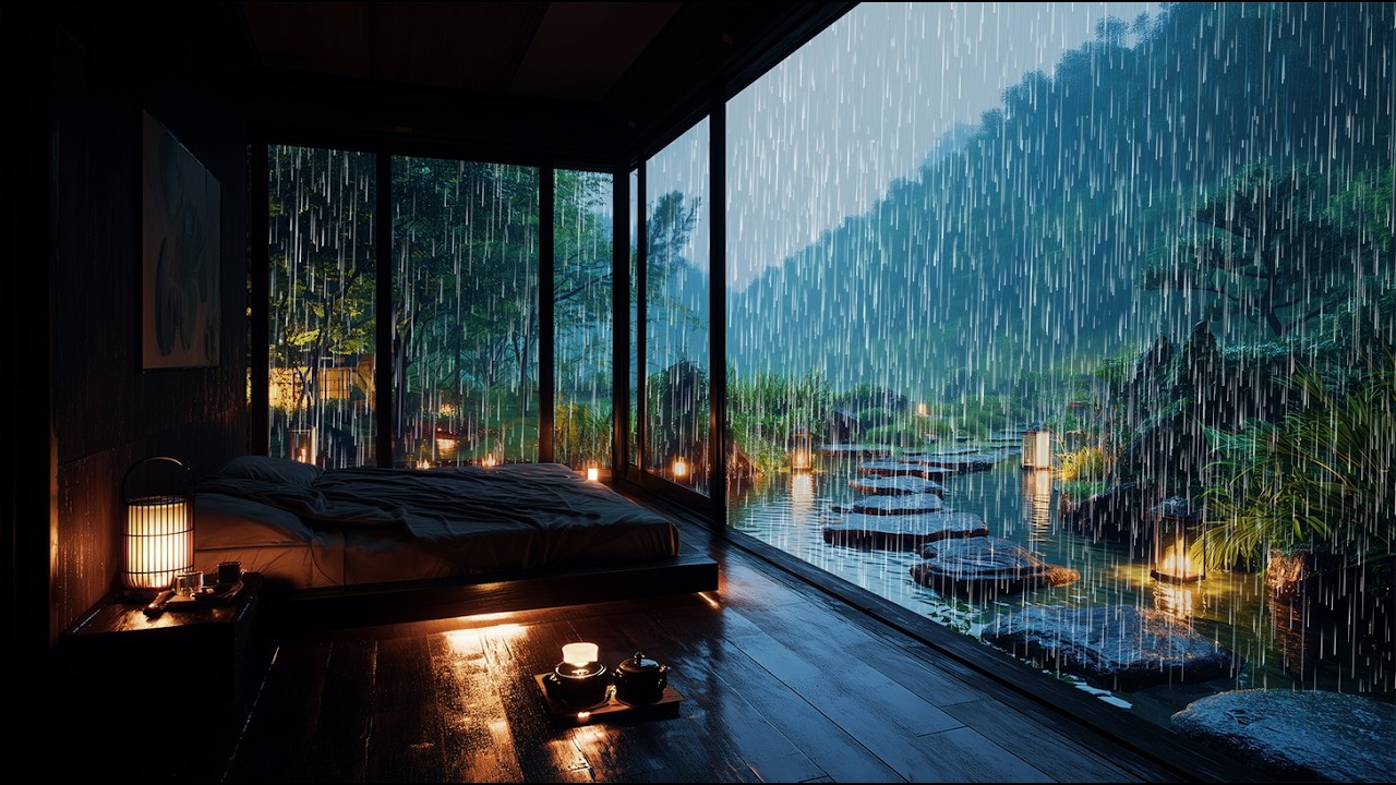 Peaceful Rain in a Traditional Japanese Room – Calm Garden Rain Sounds to Fall Asleep Fast