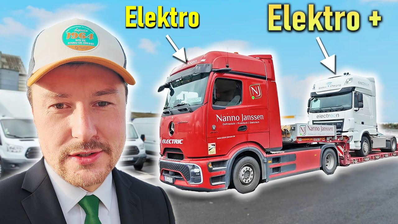 Darf der das? Bürohengst transportiert wertvollen E-LKW auf Spezial-Tiefbett-Auflieger nach Paris