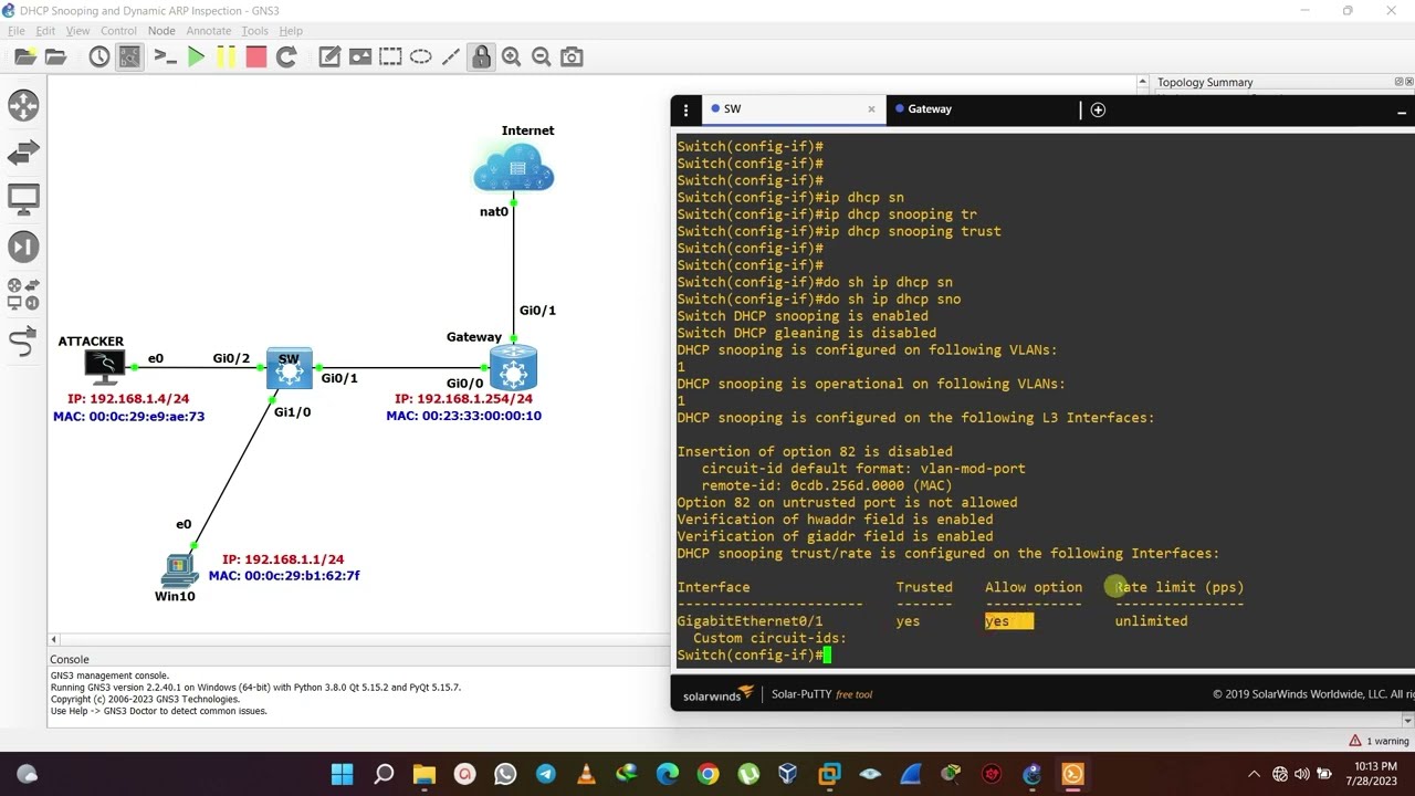 Configure Dynamic ARP Inspection (DAI) to prevent ARP Poisoning and Man-in-the-Middle (MITM) attack