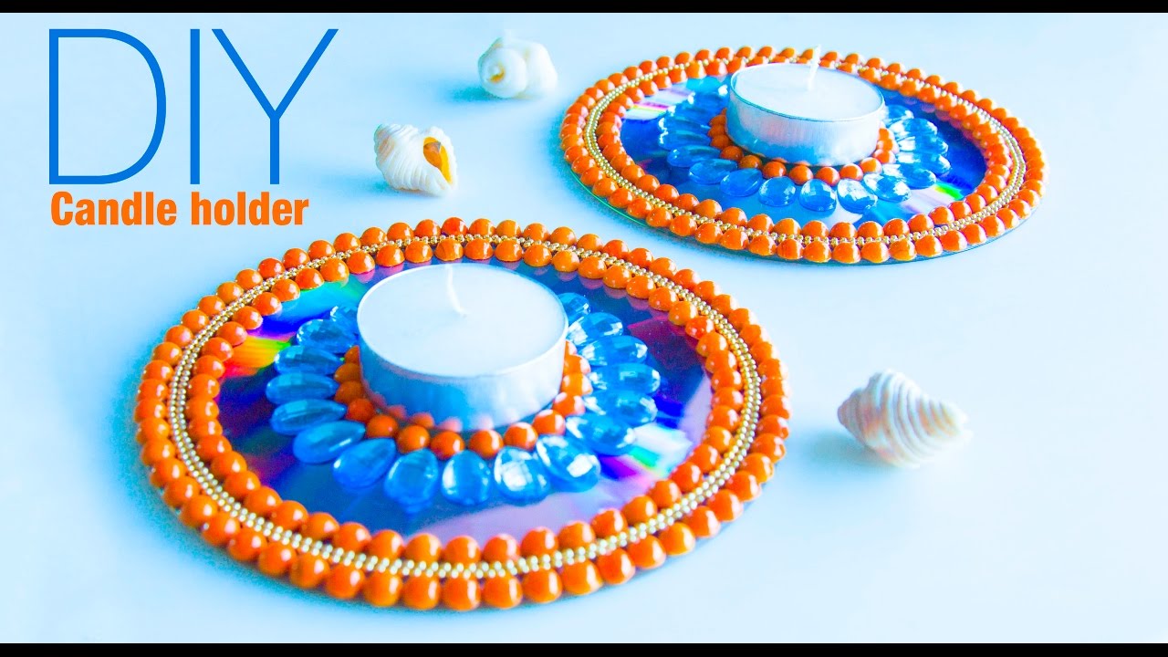 candle holder from old CD | room decoration ideas| festival crafts | Beads art\vineeta mishra