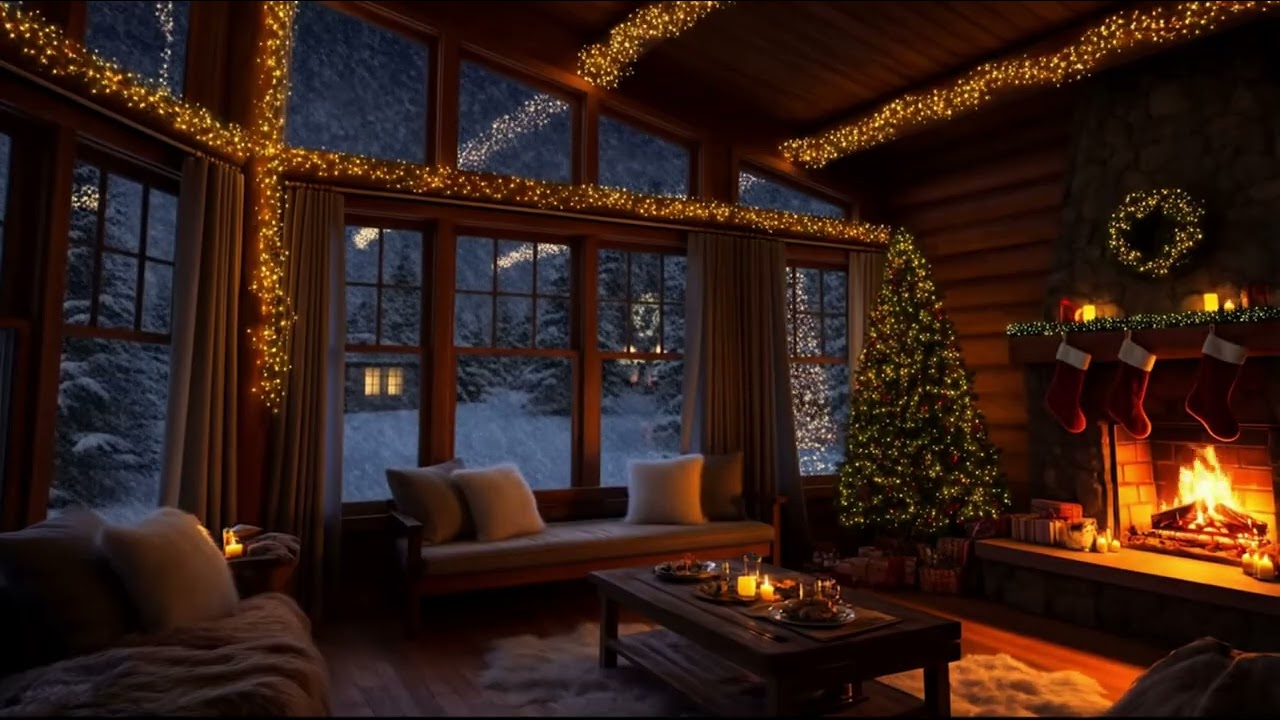 Cozy Wooden Christmas Cabin 🔥 Snowfall & Fireplace | Ultra Realistic 4K