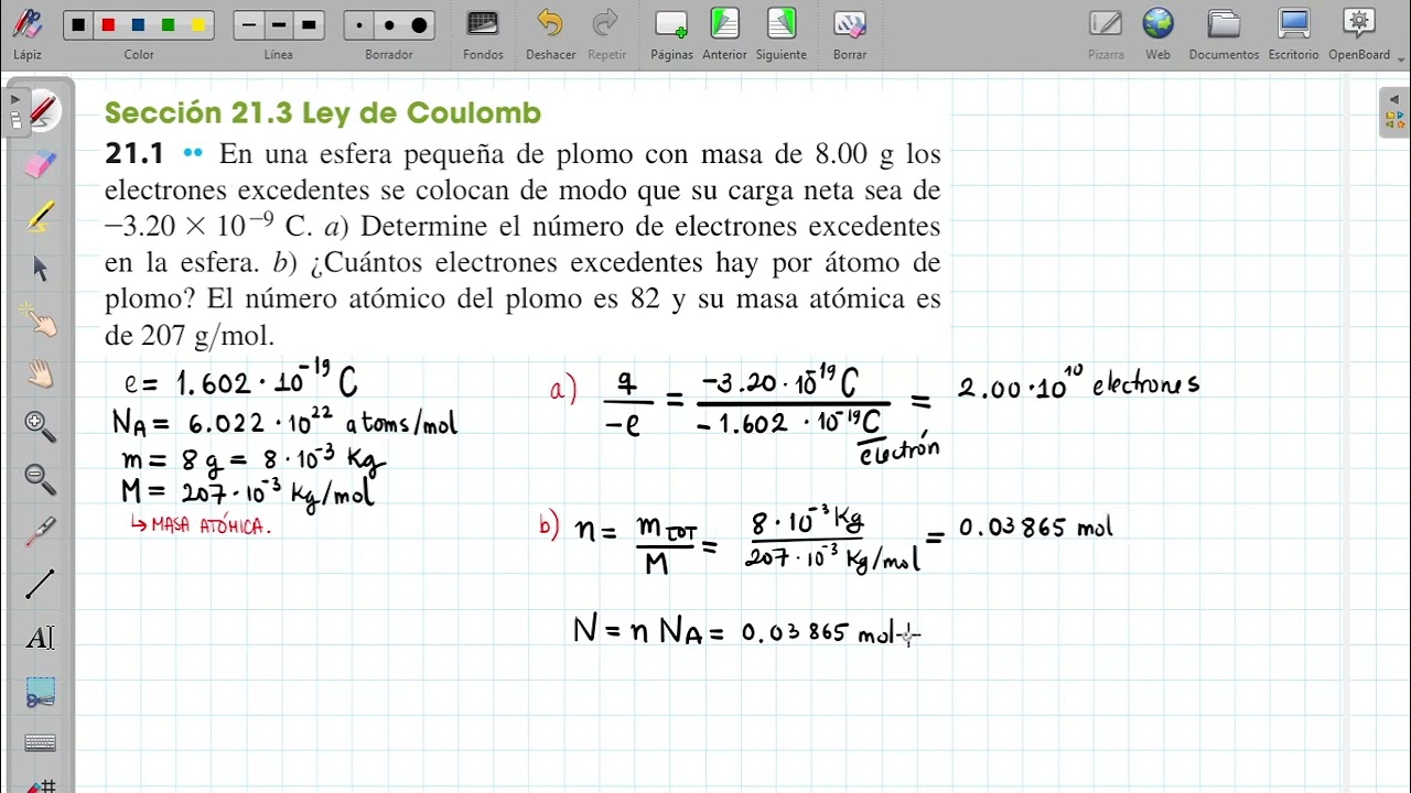 21 1 Electrones excedentes en 8g de plomo