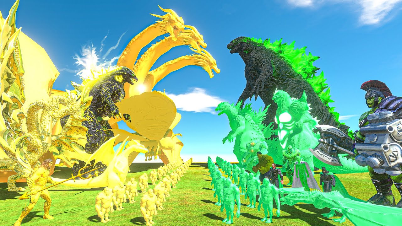 Team Yellow + Legendary King Ghidorah vs Green Godzilla + Team Green HULK - ARBS