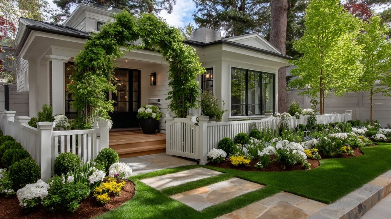 Tiny Front Yard Spring Decor | Beautiful Garden Gate & Flower Arch Ideas