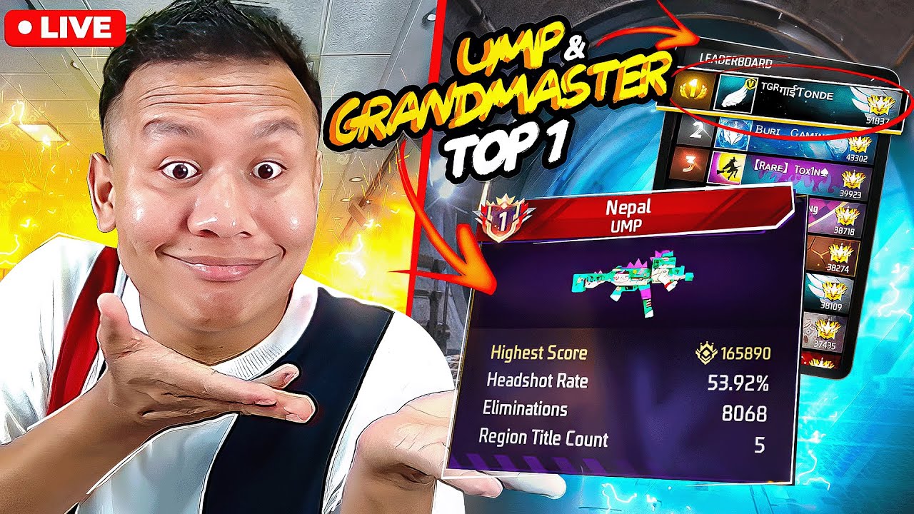 No.1 Ump & Scar with 90000+ Rank Score 😱 FF Live Rank Push #freefire #live #tondegamer