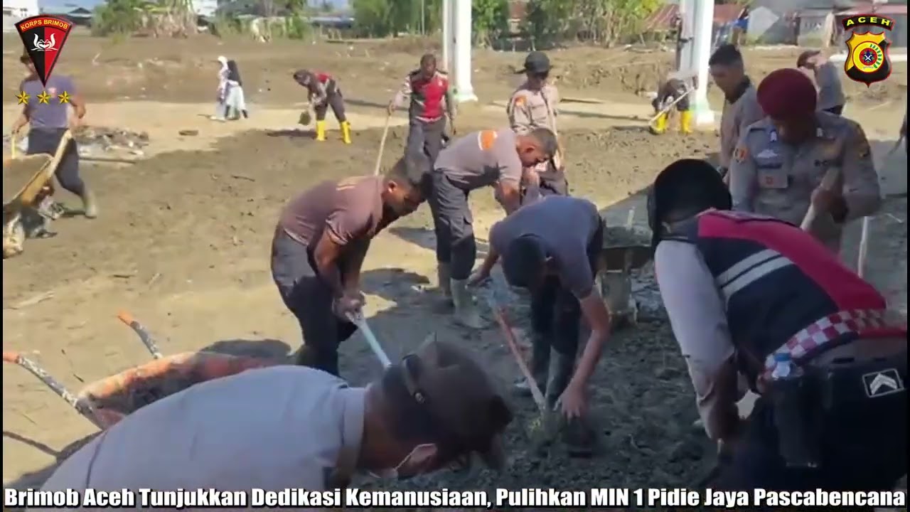 Brimob Aceh Tunjukkan Dedikasi Kemanusiaan, Pulihkan MIN 1 Pidie Jaya Pascabencana