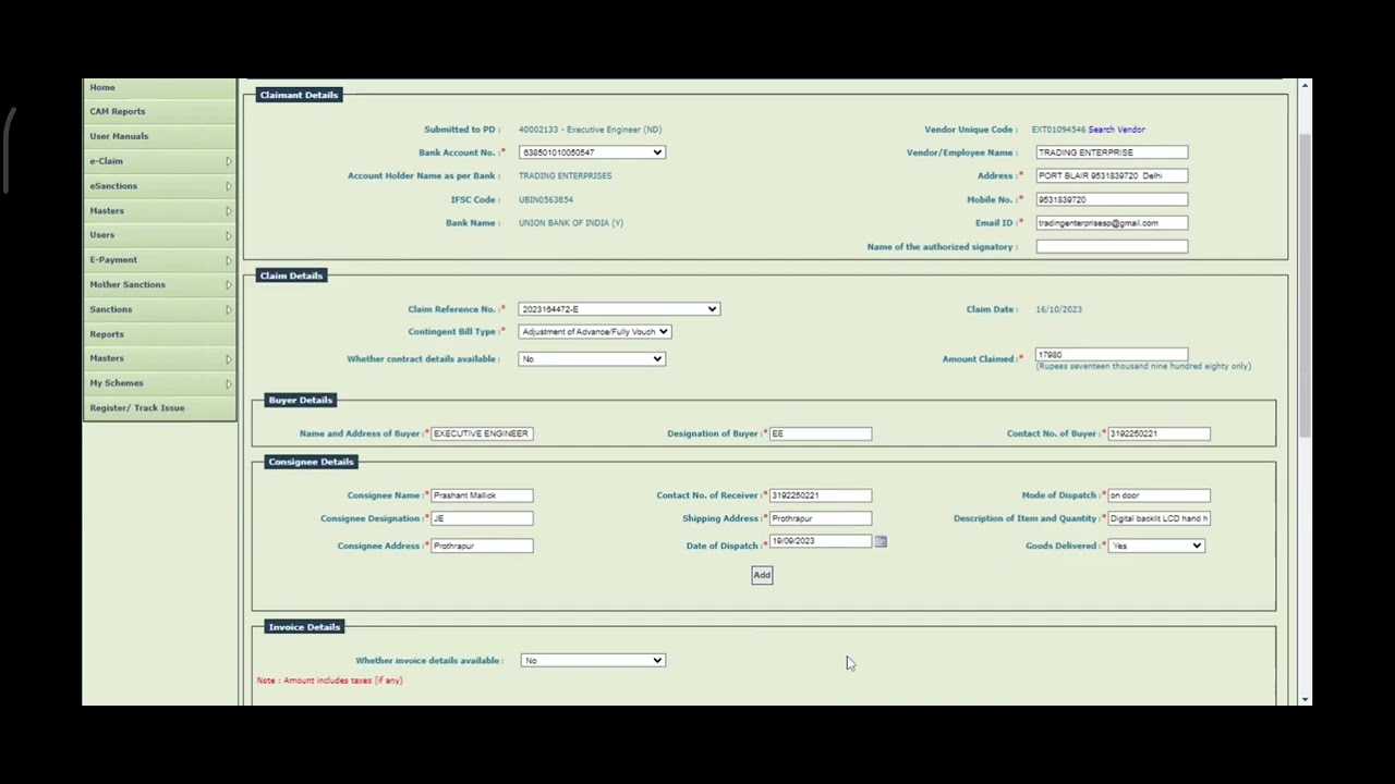 #PFMS E-Bill Claim and Sanction at PD maker level
