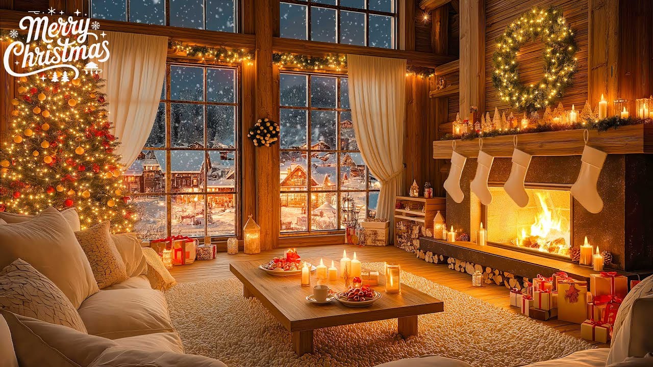 Relaxing Instrumental Christmas Music Playlist & Crackling Christmas Fireplace🎄Christmas Ambience