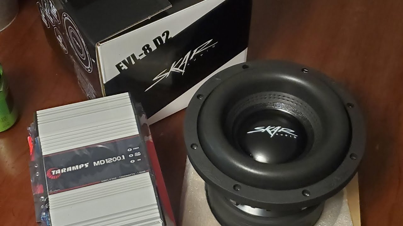 SKAR EVL 8 D2 SUBWOOFER INSTALL AND BOX BUILD W/TARAMPS MD1200.1 1 OHM AMPLIFIER