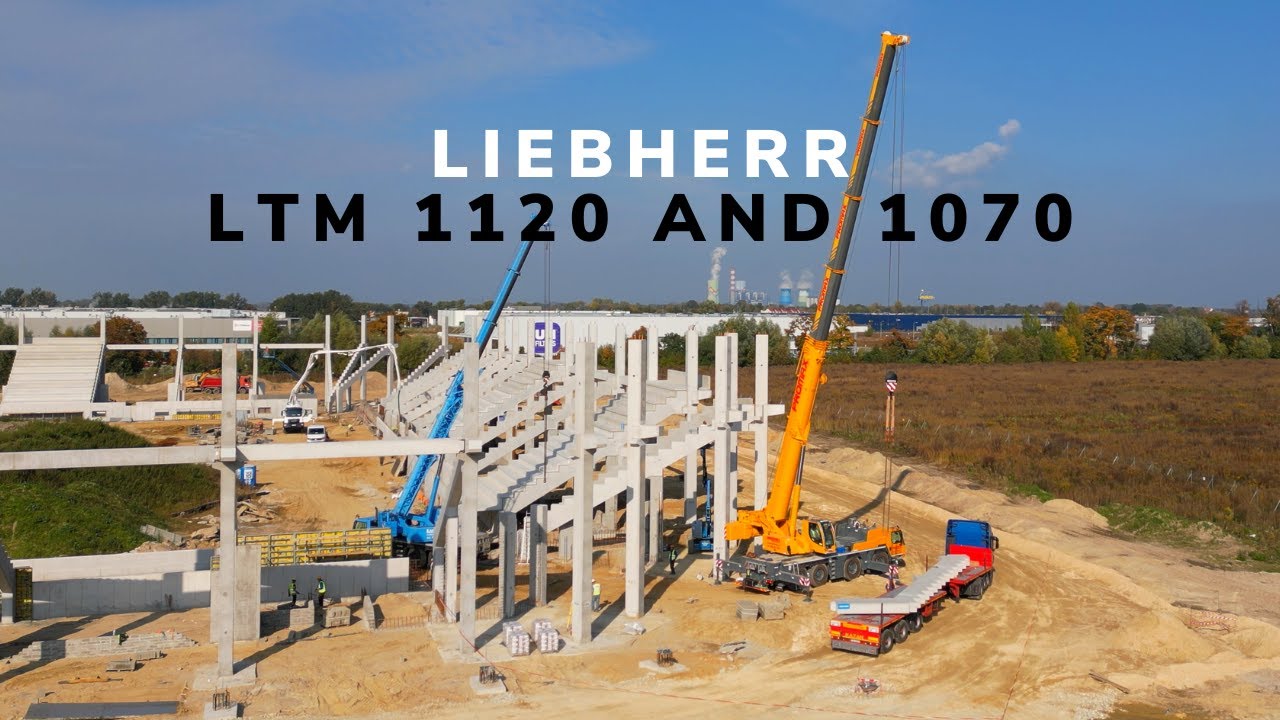 Liebherr LTM 1120-4.1 i Liebherr LTM 1070-4.1 Budowa Stadionu piłkarskiego w Opolu.