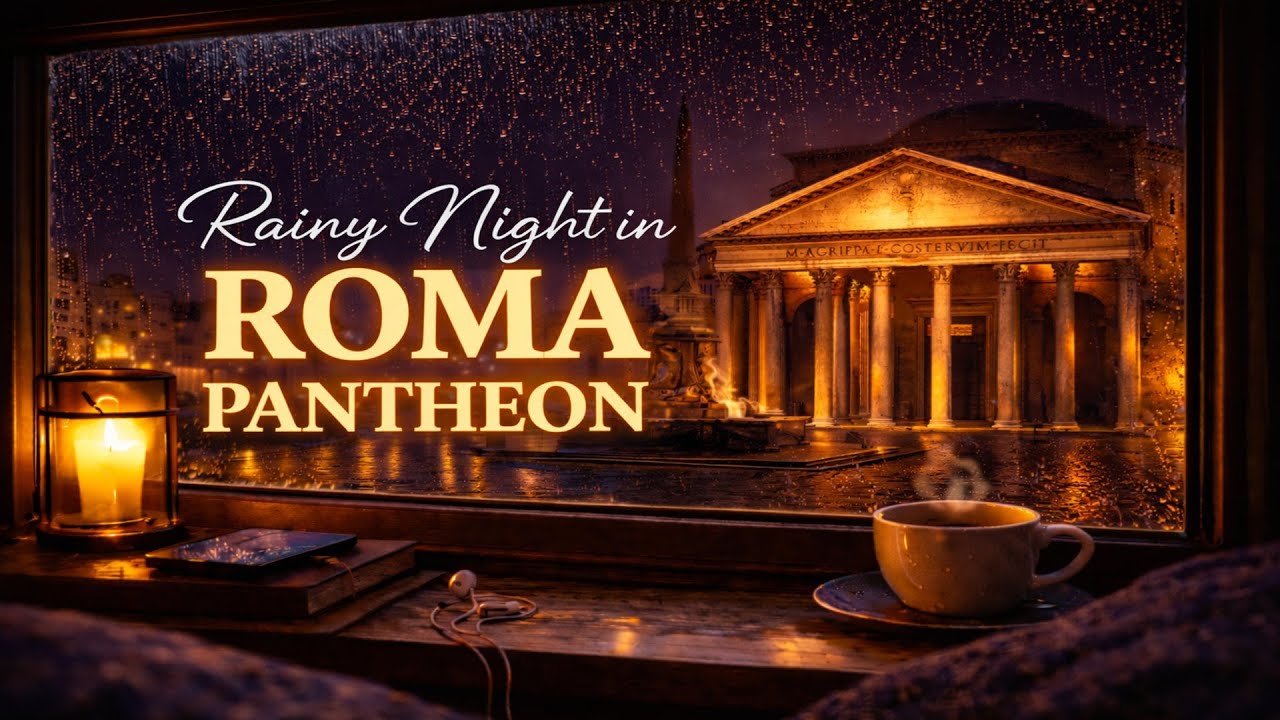 Rain on Window | Rome Pantheon Night Rain Sounds | 3 Hours Cozy Ambience