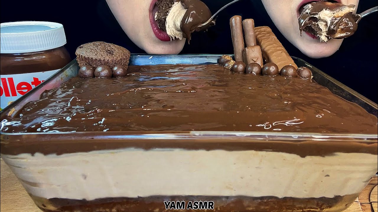 🍫ASMR NUTELLA MOUSSE PEANUT CAKE DESSERT MUKBANG 누텔라 무스 디저트/ヌテラのムース デザート
