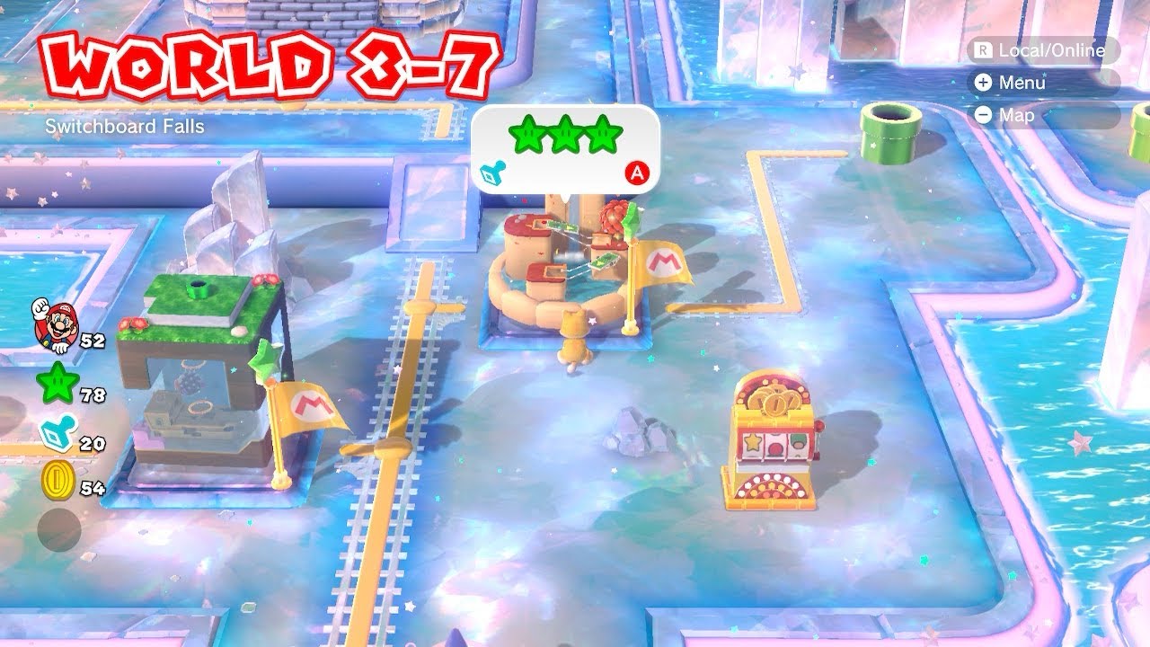 Super Mario 3D World - World 3-7 - &ldquo;Switchboard Falls&rdquo; - All Stars + Stamp