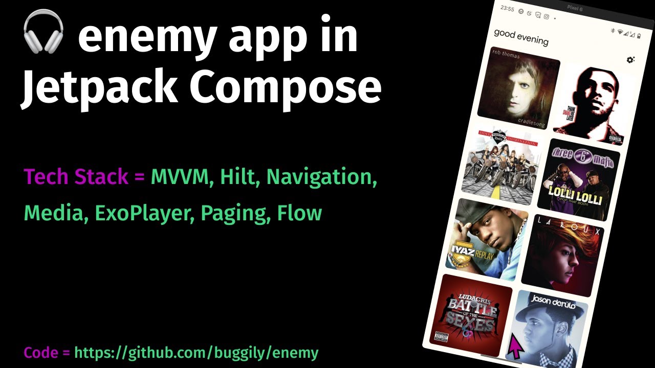 enemy audio player app in Jetpack Compose - MVVM, Hilt, Navigation, Media, ExoPlayer, Paging, Flow