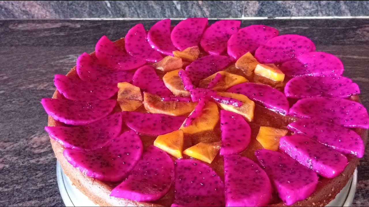 كاتو بدون بيض  بمحلي طبيعي وزبنة فواكه طبيعية 🍓🍰Eggless Cake with Fresh Fruit Topping 🍓🍰