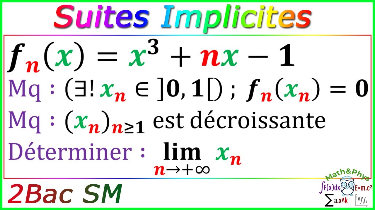 Suites Implicites - les Suites Numériques - 2 Bac SM - [Exercice 24]