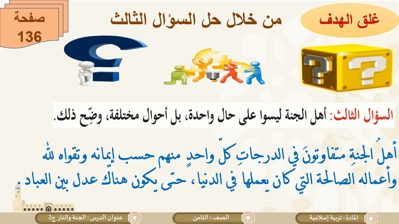 درس الجنة والنار ج2 لمادة التربية الاسلامية الصف الثامن الفصل الثاني
