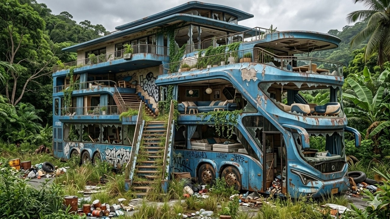 ASMR Restoration | Turning a 100 Year Old Abandoned Bus into a Luxury Jungle Mansion Transformation
