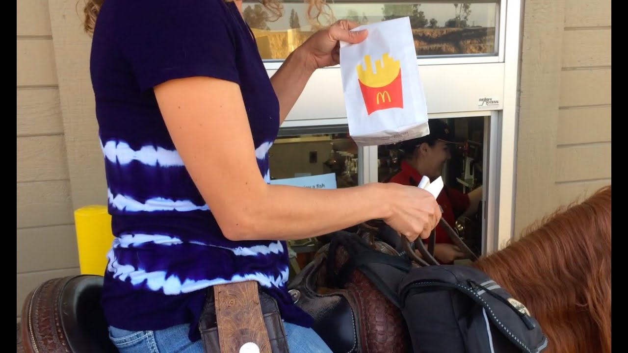 McDonalds: 'drive-thru' vs 'ride-thru' with a horse!