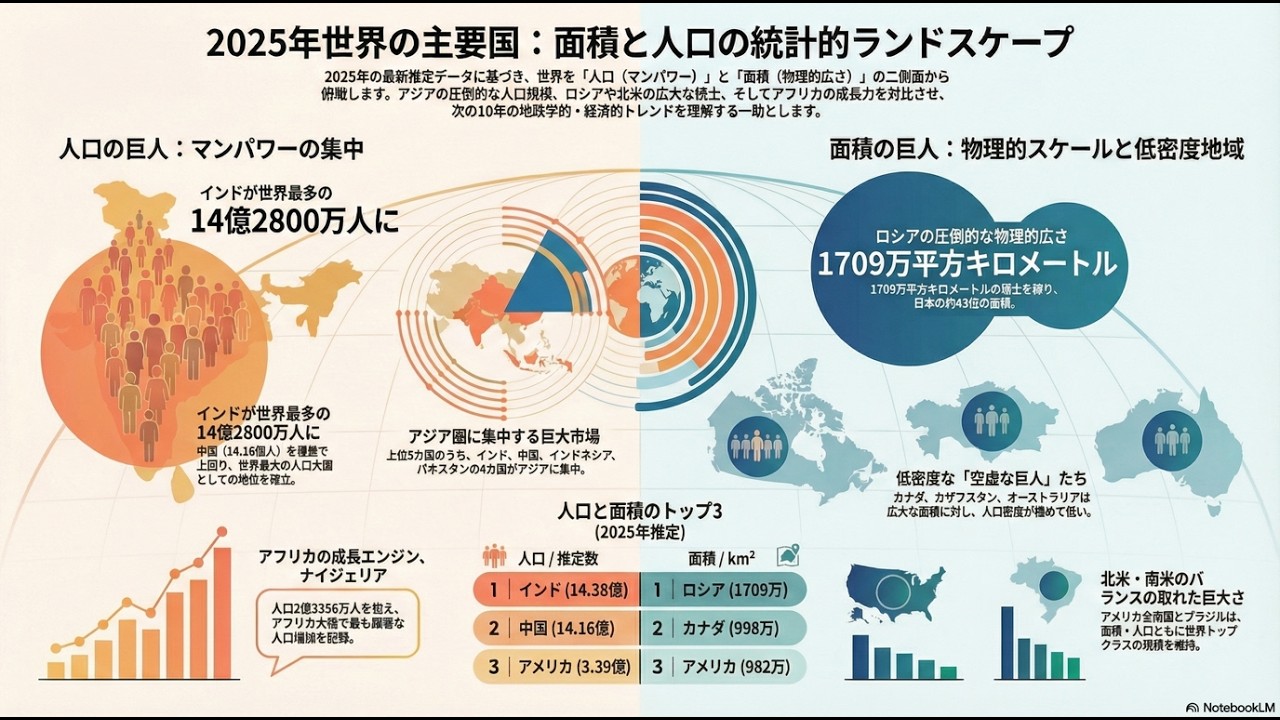 世界の主要国：面積・人口統計
