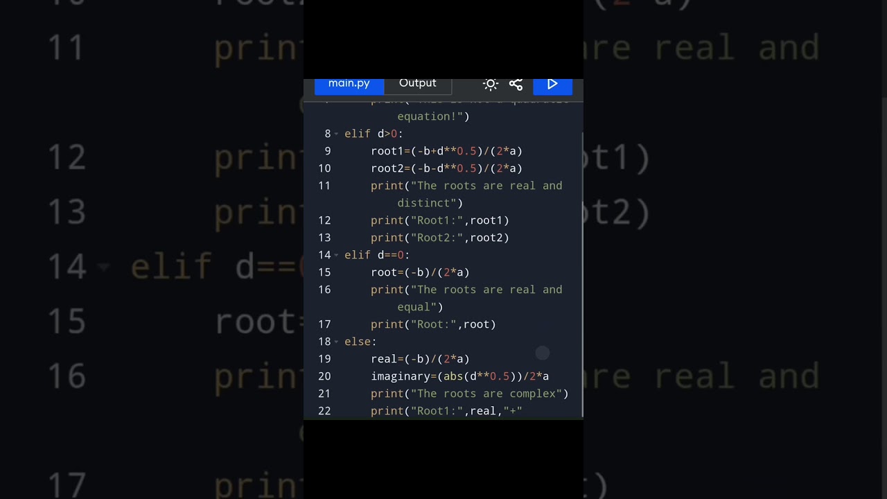 Find all roots of quadratic equation program using conditional statements - Python 