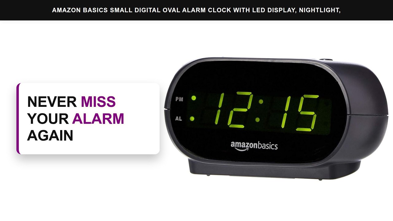 Amazon Basics Small Digital Oval Alarm Clock with LED Display, Nightlight, Snooze Function &