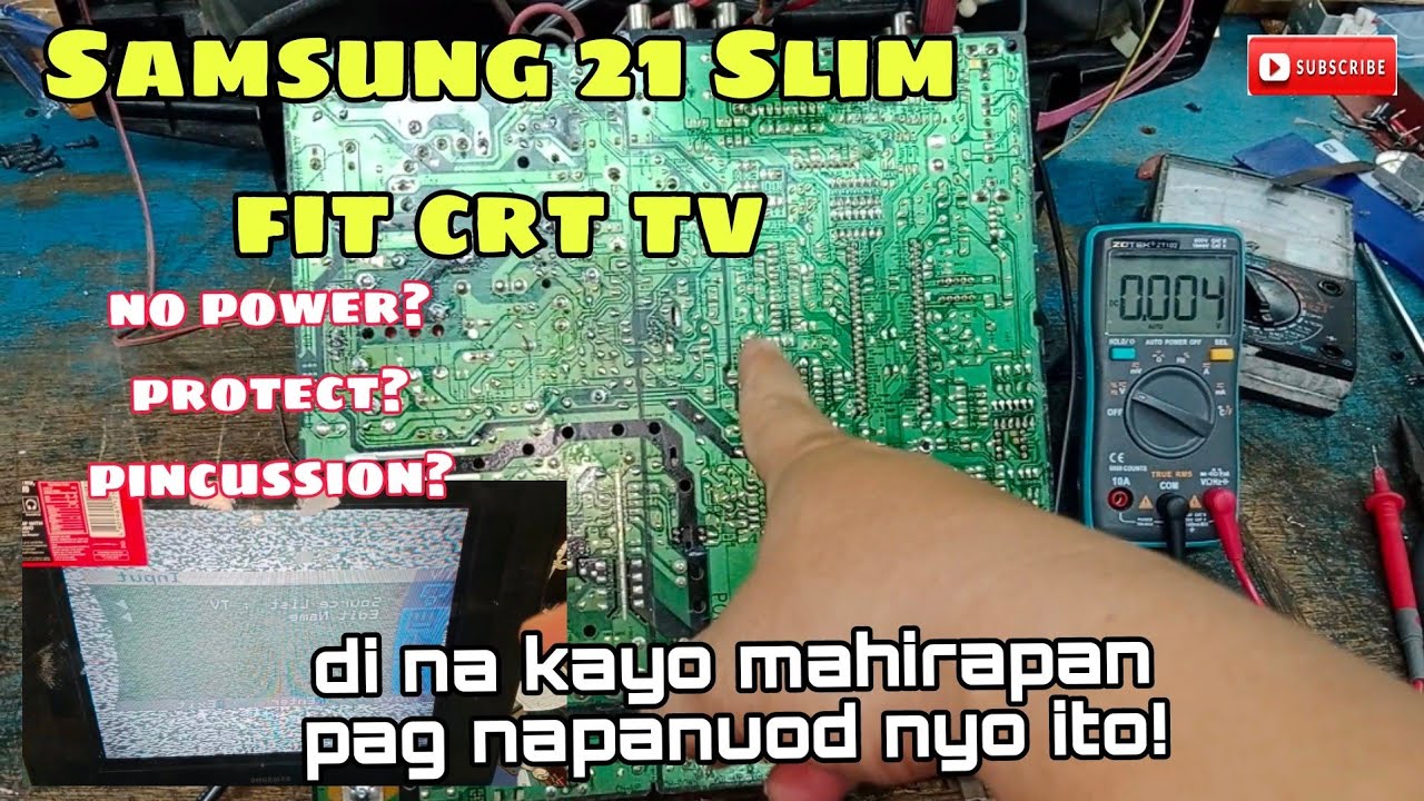 Samsung 21 Slim fit crt tv no power, protect problem and screen pincussion.