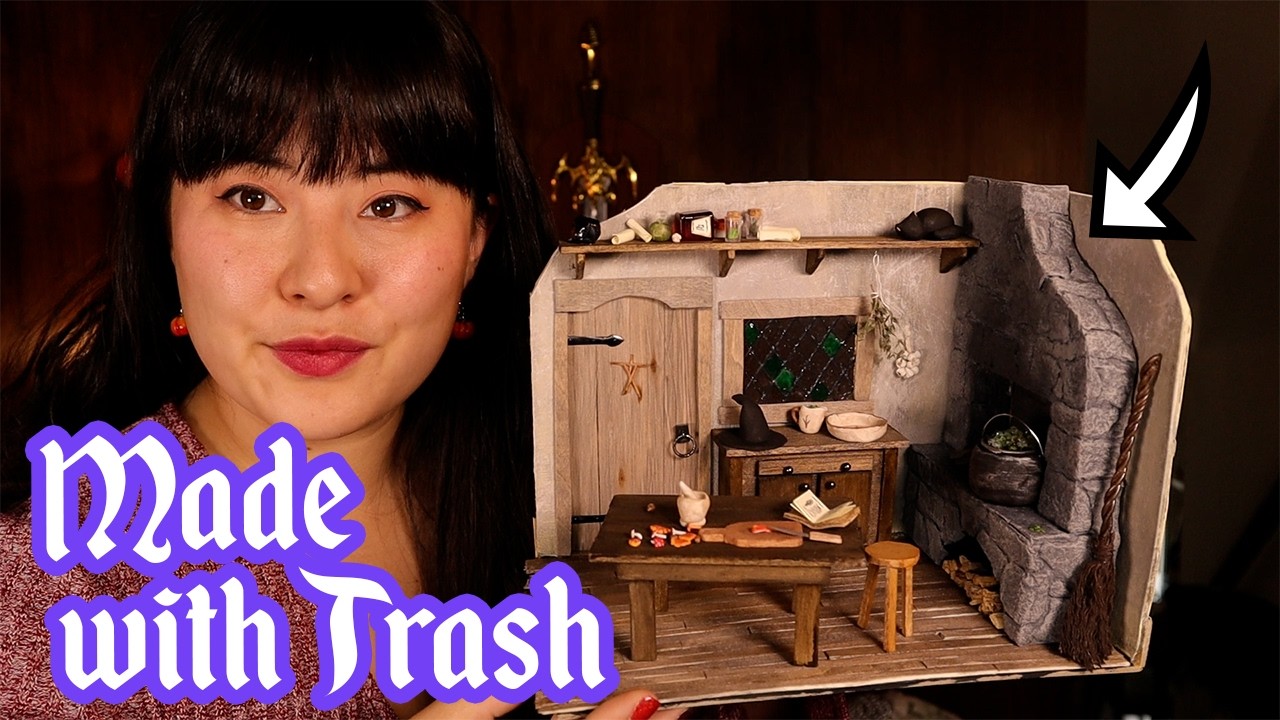 I made a MINIATURE WITCH HUT🎃🐈‍⬛ (its like a book nook but made of garbage)