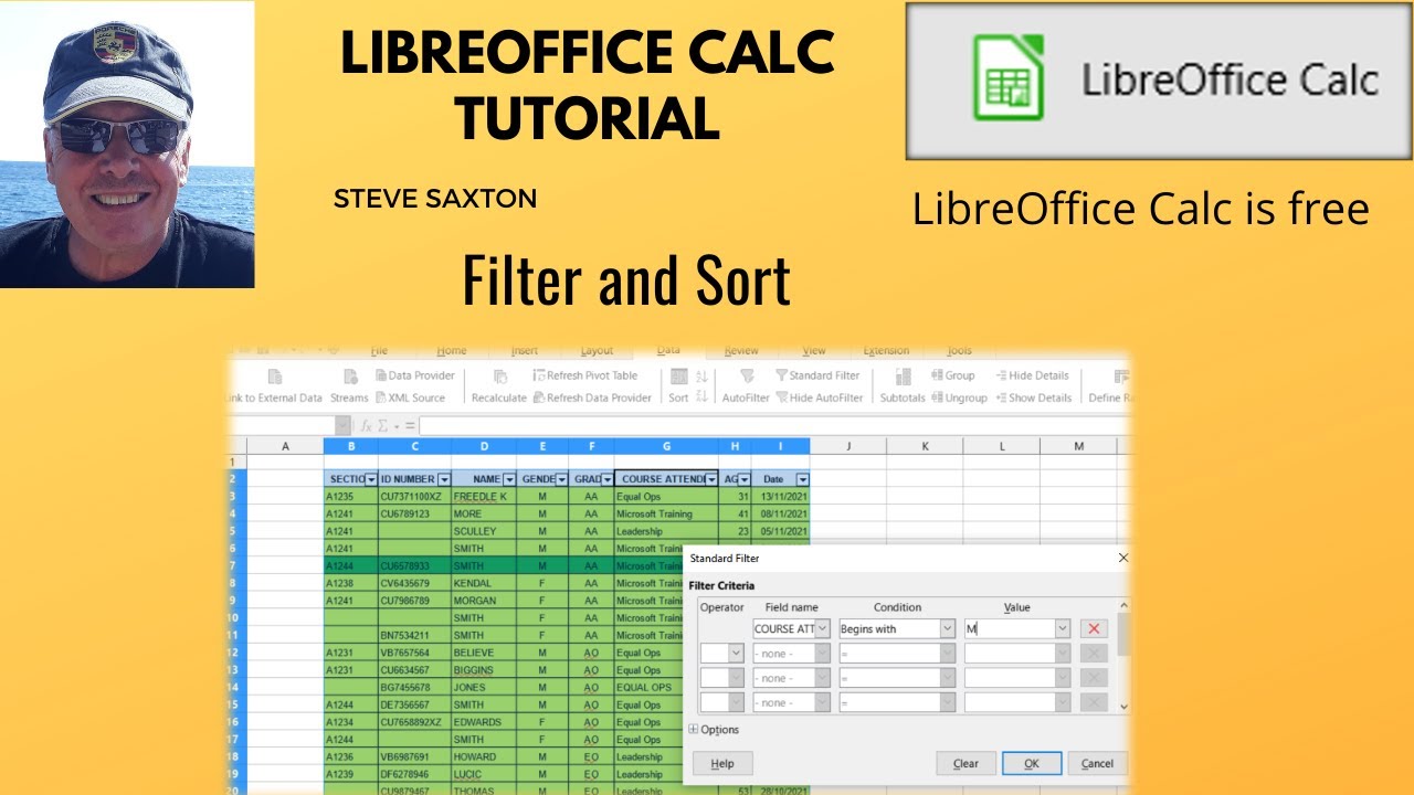 Как сортировать и фильтровать в Libreoffice Calc