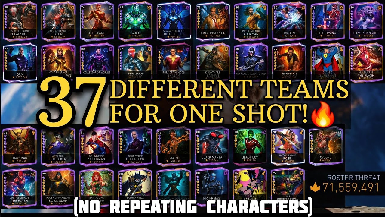 37 Different TEAMS For ONE SHOT!🔥 (NO Repeating Characters) H7 Solo Raid in Injustice 2 Mobile 6.6