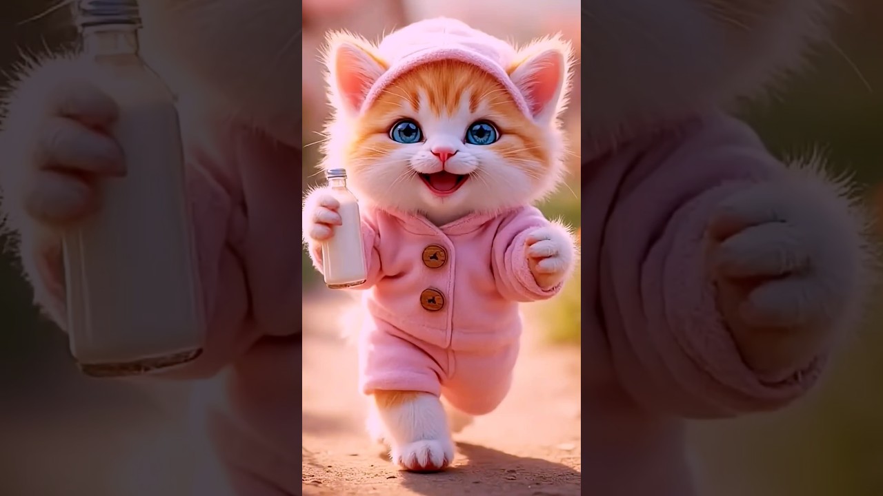 All smiles and milk time! 🐾💖😺 #HappyKitten #MilkLover  #PinkVibes #SweetCat #SmilingKitty
