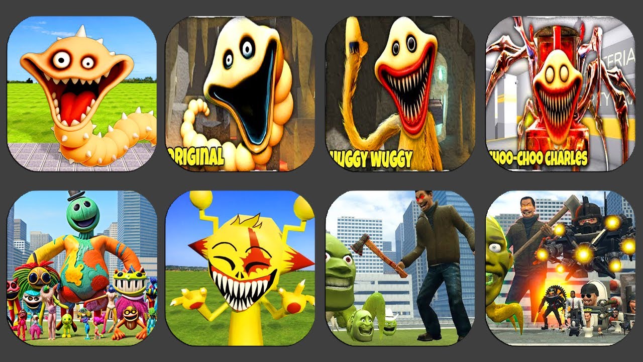NEW HUGGY HUNGRY WORM MONSTER VS Nextbots In Playground mod,Shooter Nextbots: Sandbox Mod,...