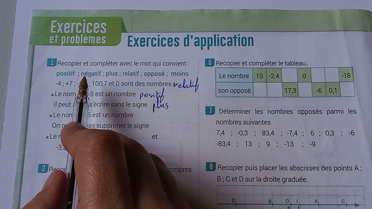 compétence maths 1Ac: exercices  page 44 les nombres dėcimaux  relatifs introduction et comparaison