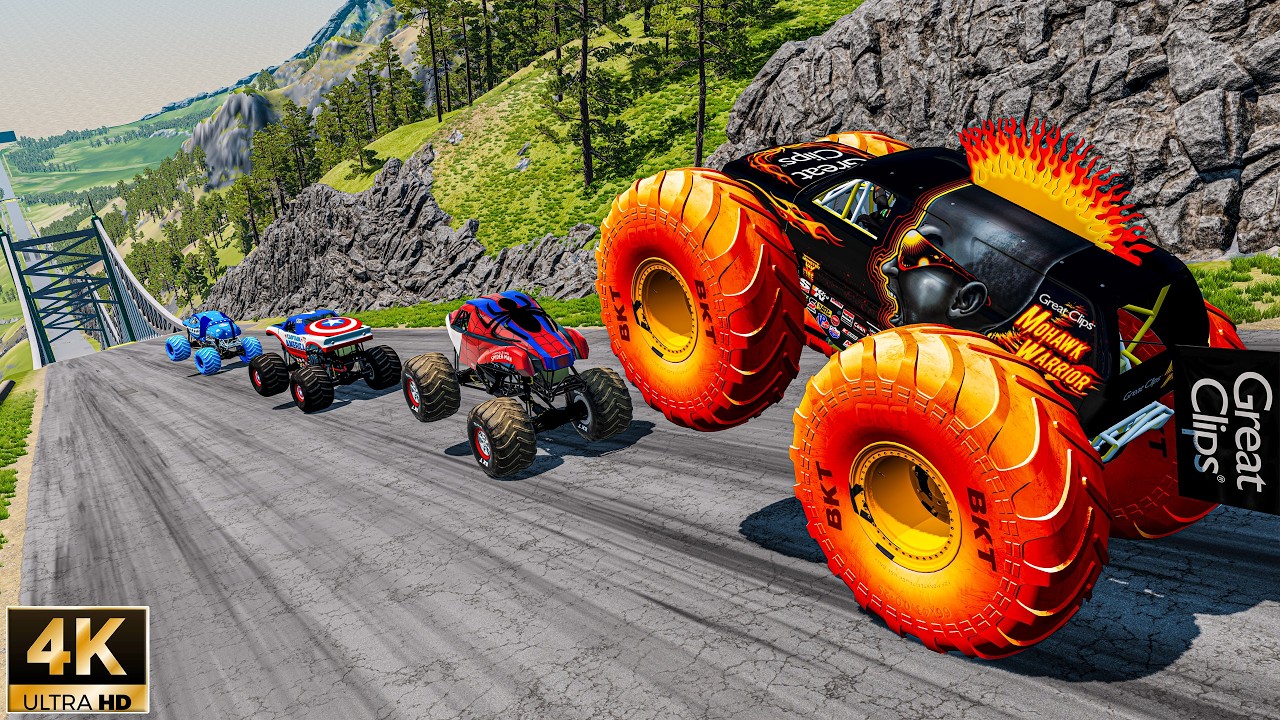 Big High Ramp with high speed monster trucks jumps and crashes in EP09 - BMNG LAVA