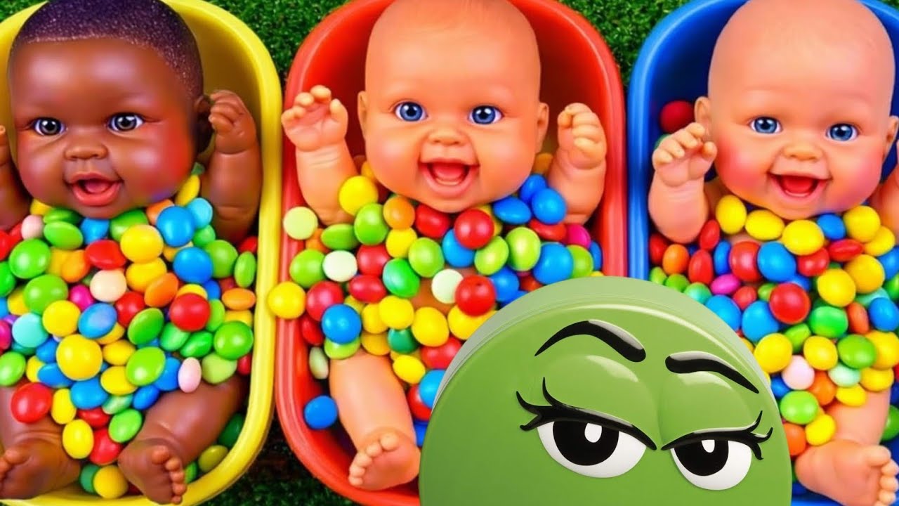 7 Minutes Satisfying with Full of 3 Rainbow BathTubs Candy with M&M's & Magic Slime Cutting Video .