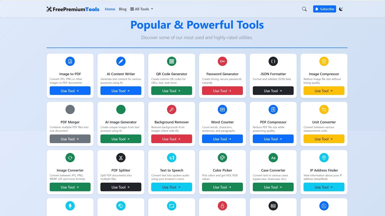 100+ FREE Online Tools You Need in 2025 | AI, PDF, Image, Developer & SEO Tools FreePremiumTools.com