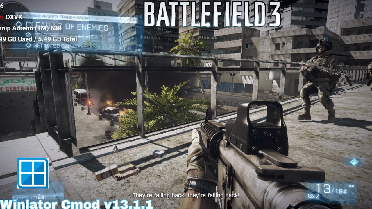Battlefield 3 Snapdragon 845 Winlator Cmod v13.1.1 fix Gamepad Gameplay + Settings 