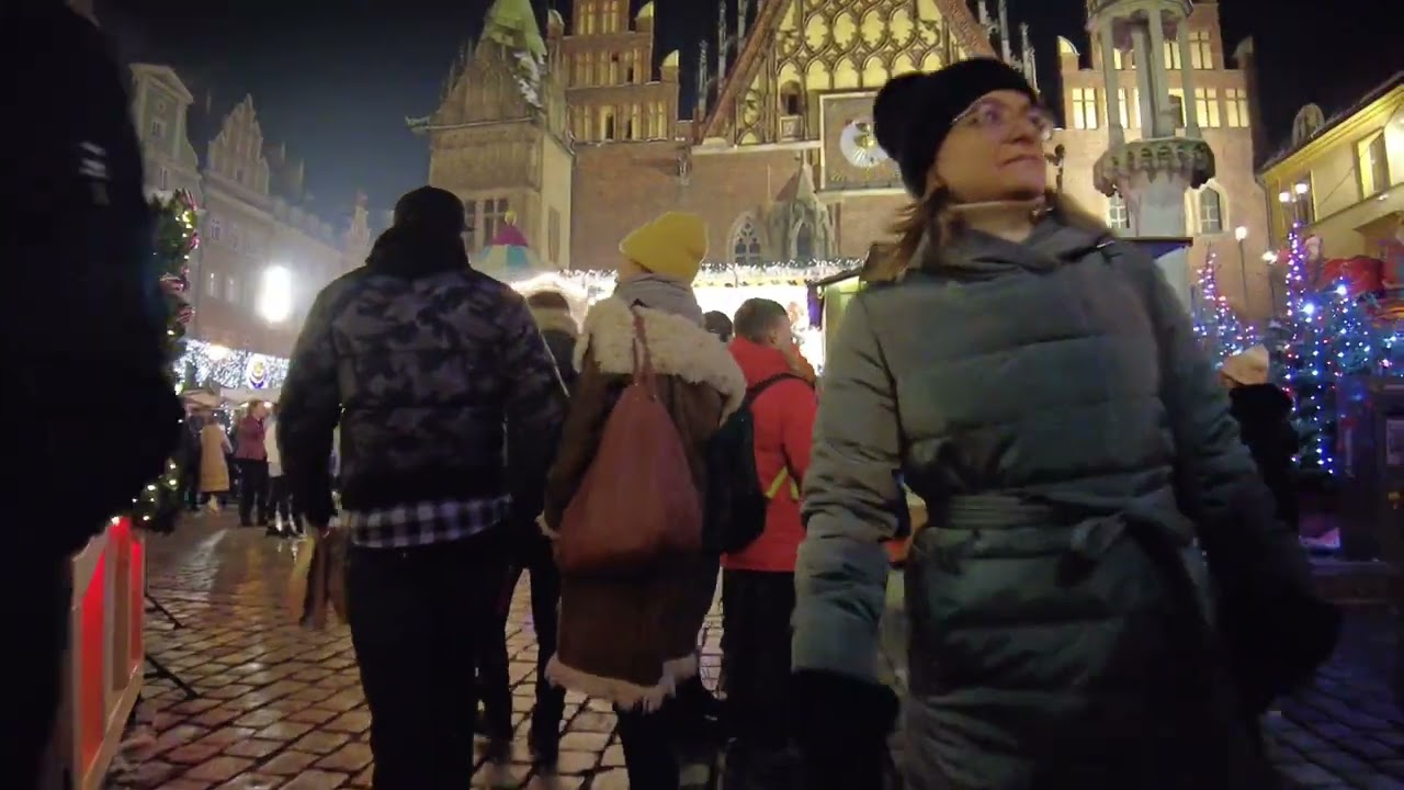 WROCLAW CHRISMAS MARKET in NIGHT TIME  POLAND Tour  4K ultra hd walking Tour