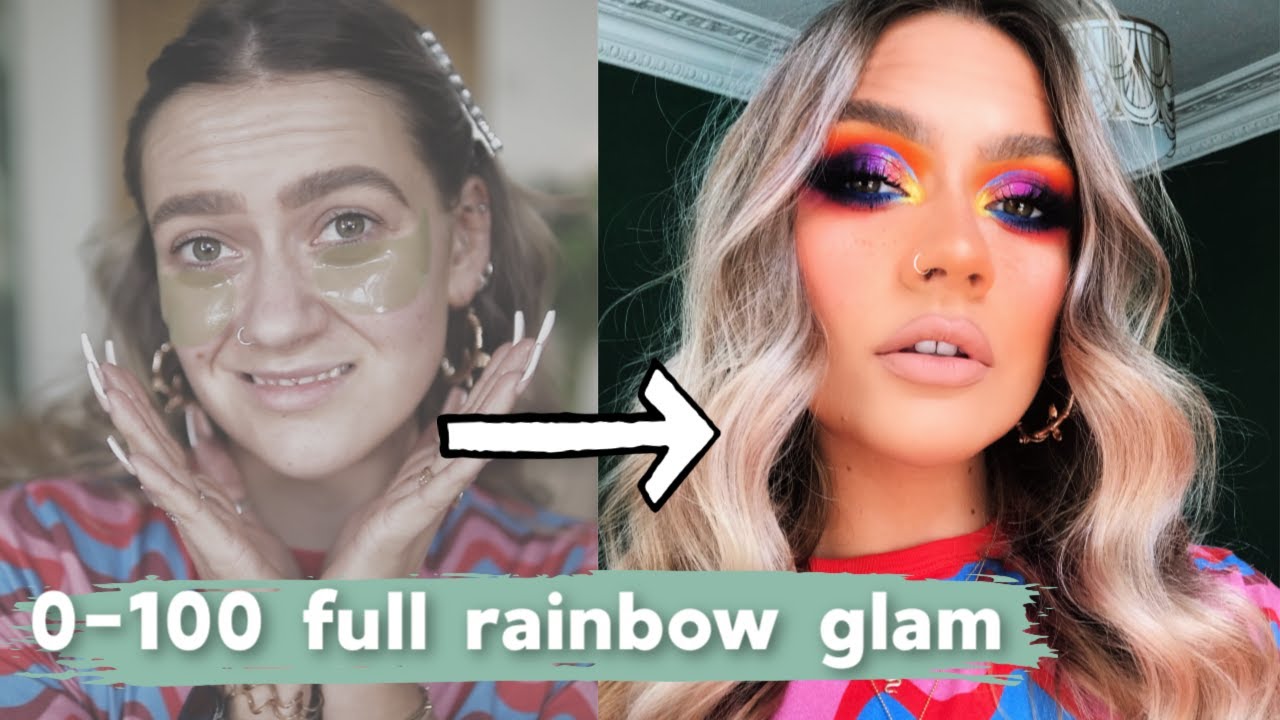 0-100 FULL GLAM! GRWM TO SIT IN MY HOUSE! SEXY RAINBOW SMOKEY EYE MAKEUP TUTORIAL  | EmmasRectangle