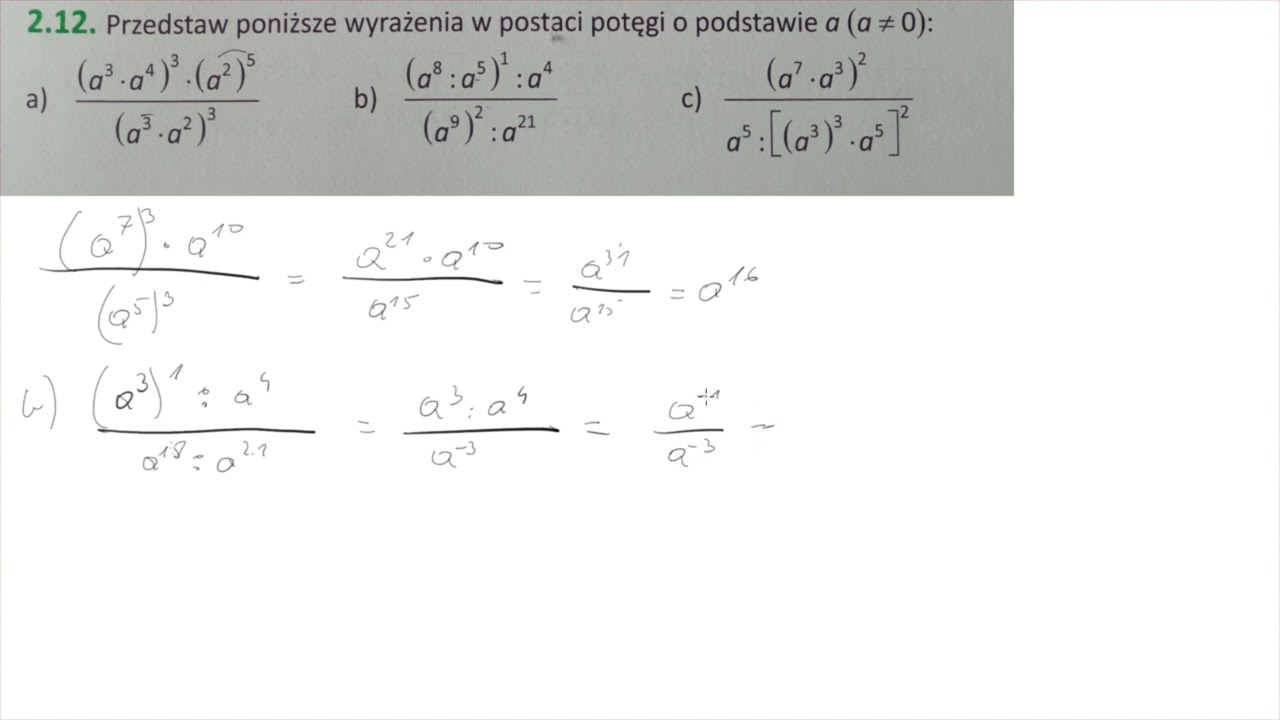 2 12 Przedstaw poniższe wyrażenia w postaci potęgi o podstawie