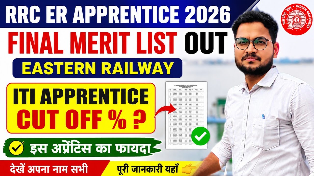 RRC ER Apprentice 2026 Final Merit List Out | Eastern Railway ITI Apprentice Cut Off % |